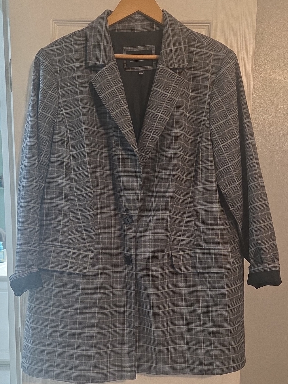 Eloquii Gray Plaid Notched Blazer